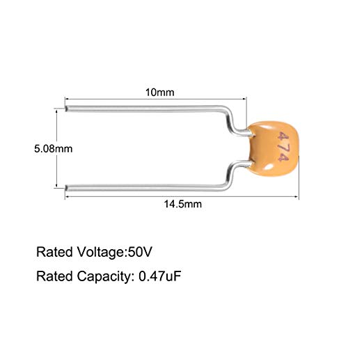 sourcing map Industrial condensateur céramique 0.47uF 50V lot 10 jaune