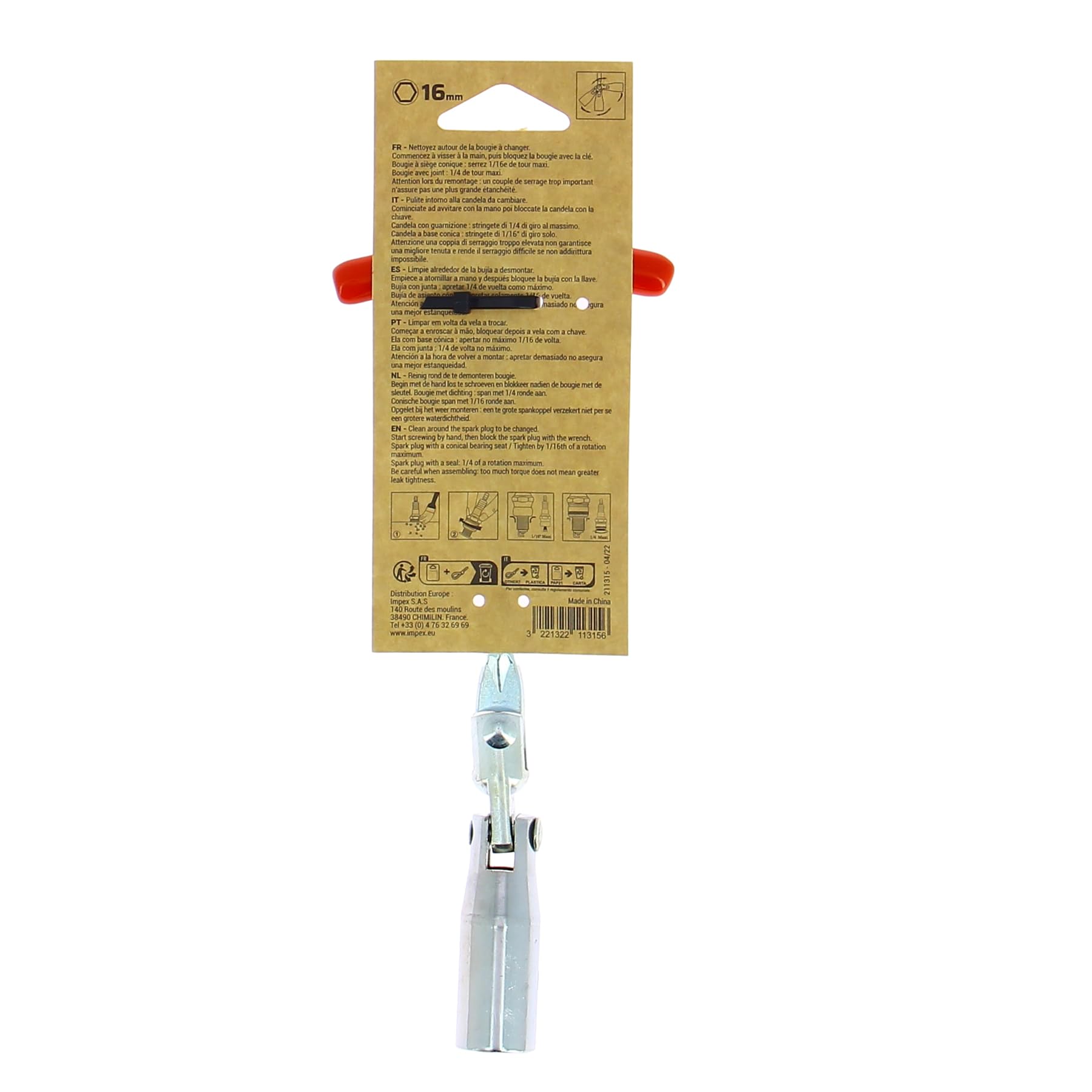 Precision Steel Outils d'allumage clé à bougie 16mm articulée
