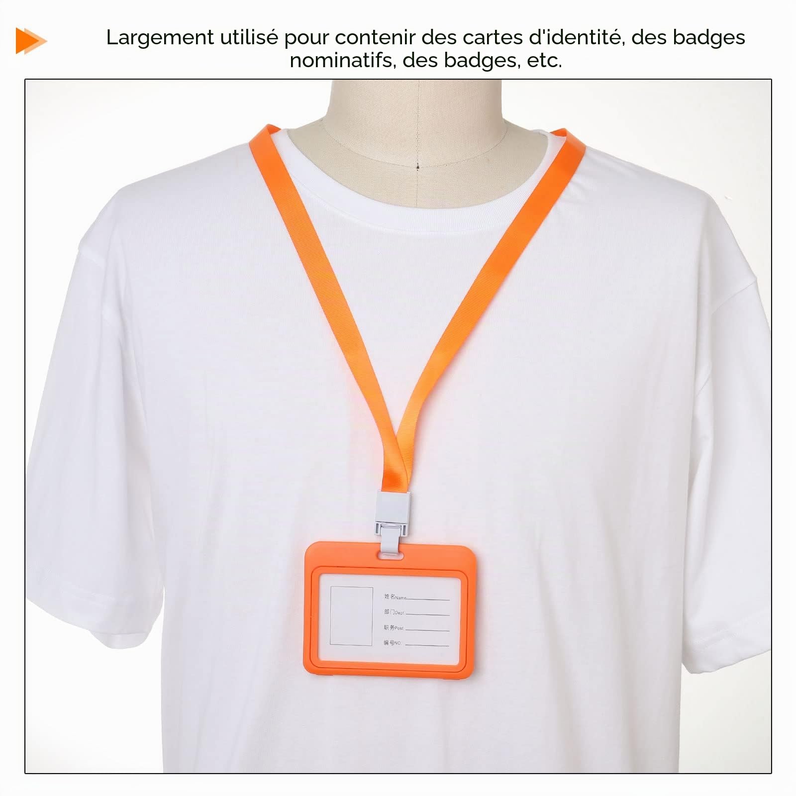 sourcing map porte-badge ABS orange horizontal + cordon