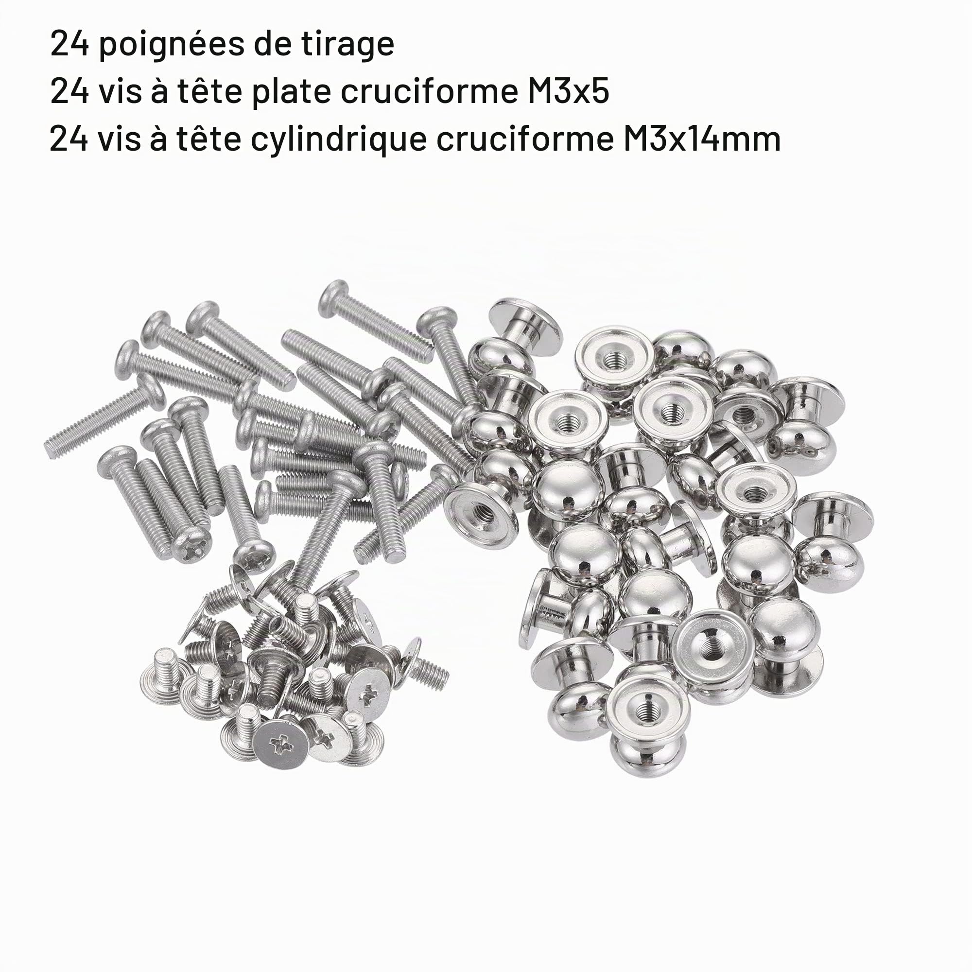Sourcing Map Bouton meuble rond 9mm argenté 24pcs + vis