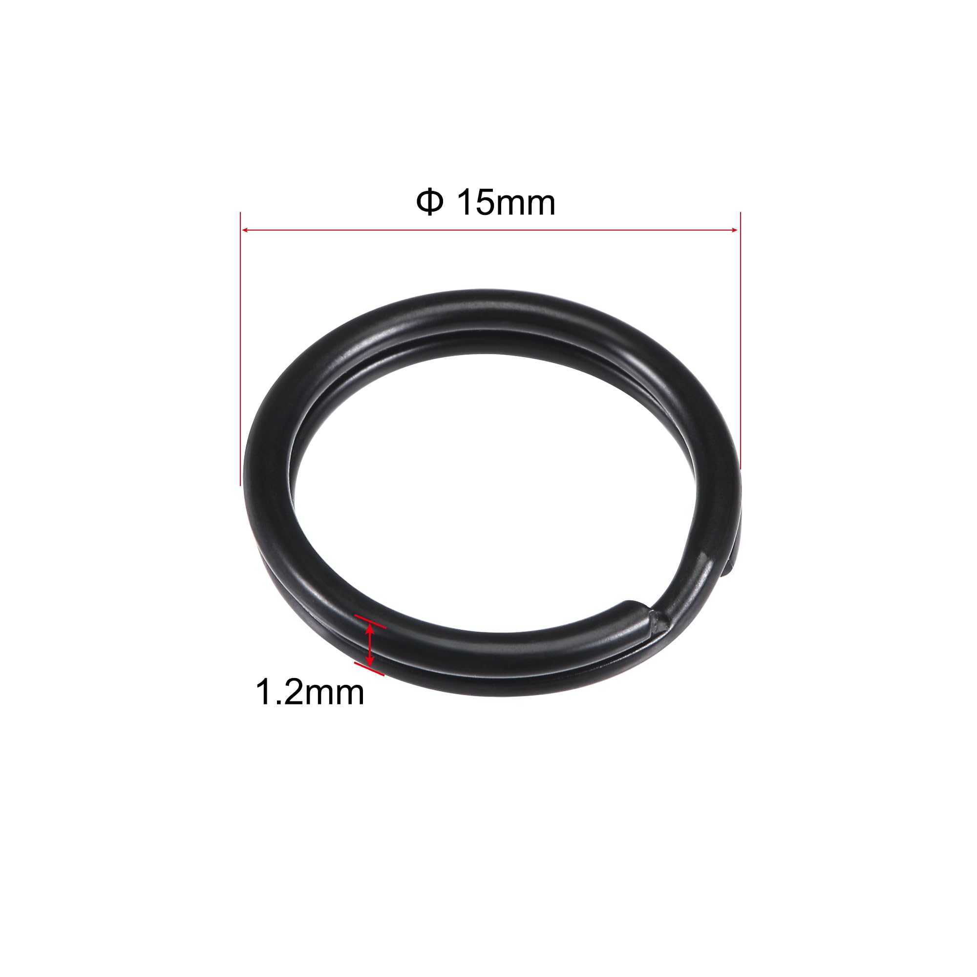 sourcing map Anneau Porte-Clé Fendu 15mm Noir Lot 20