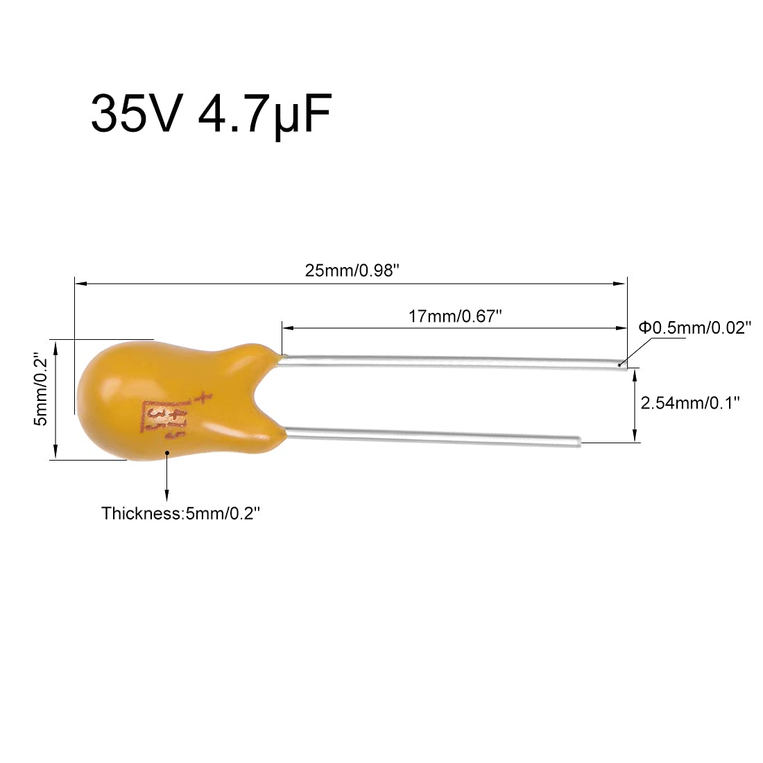 Sourcing Map 4.7uF 35V condensateur tantale radial lot 5