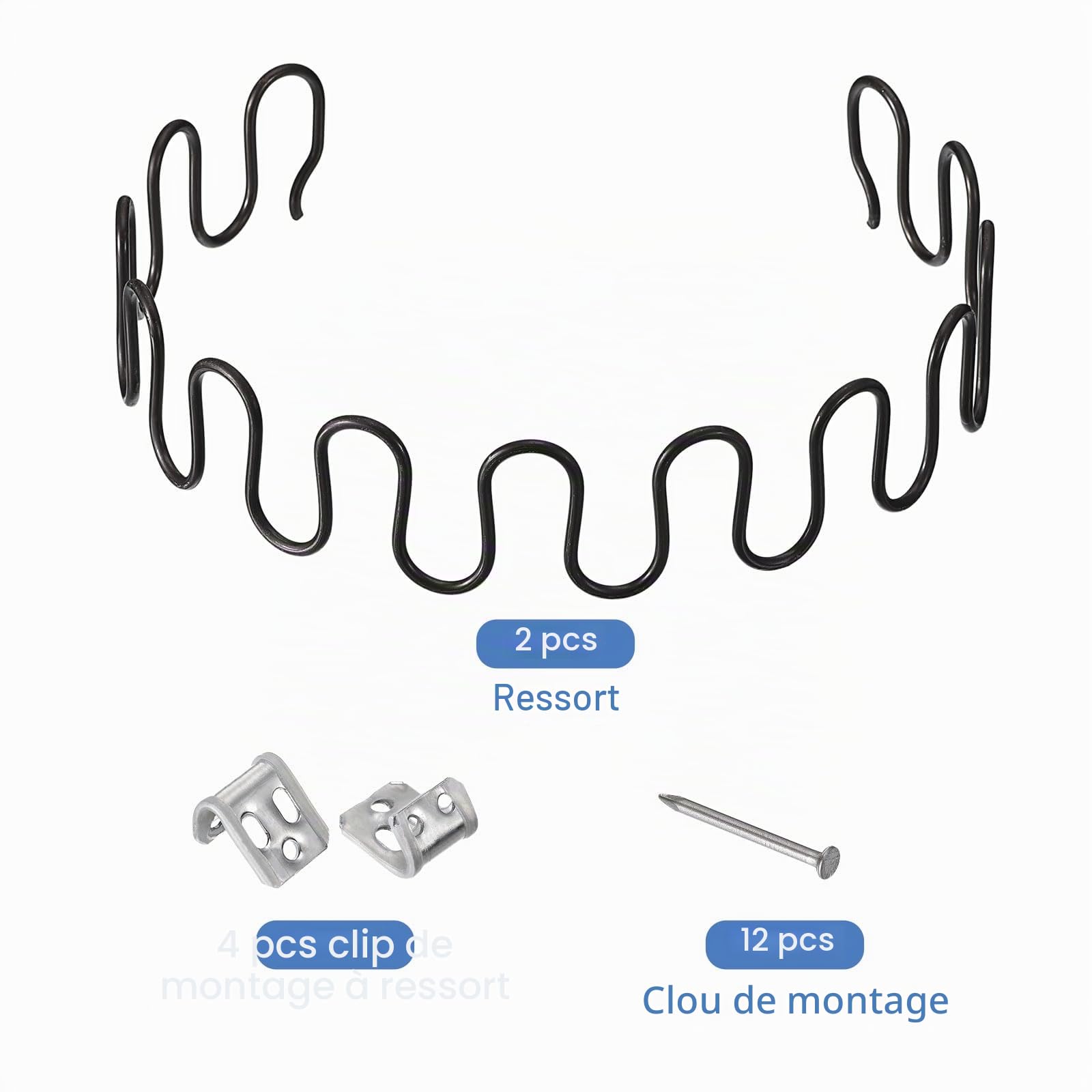 sourcing map Ressort Canapé 600mm Acier Noir Lot 2 + Clips