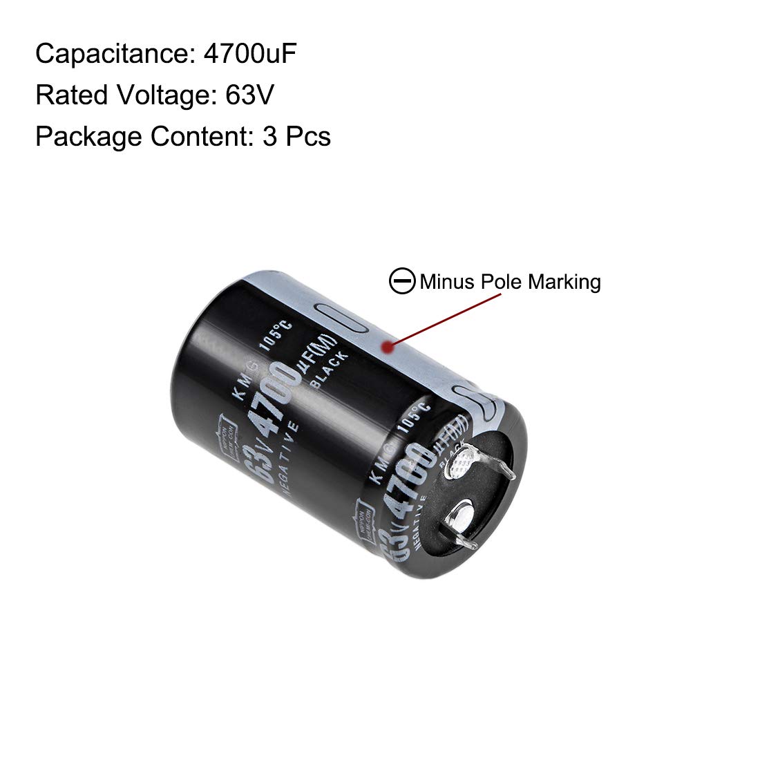 sourcing map 4700uF 63V condensateur électrolytique lot 3