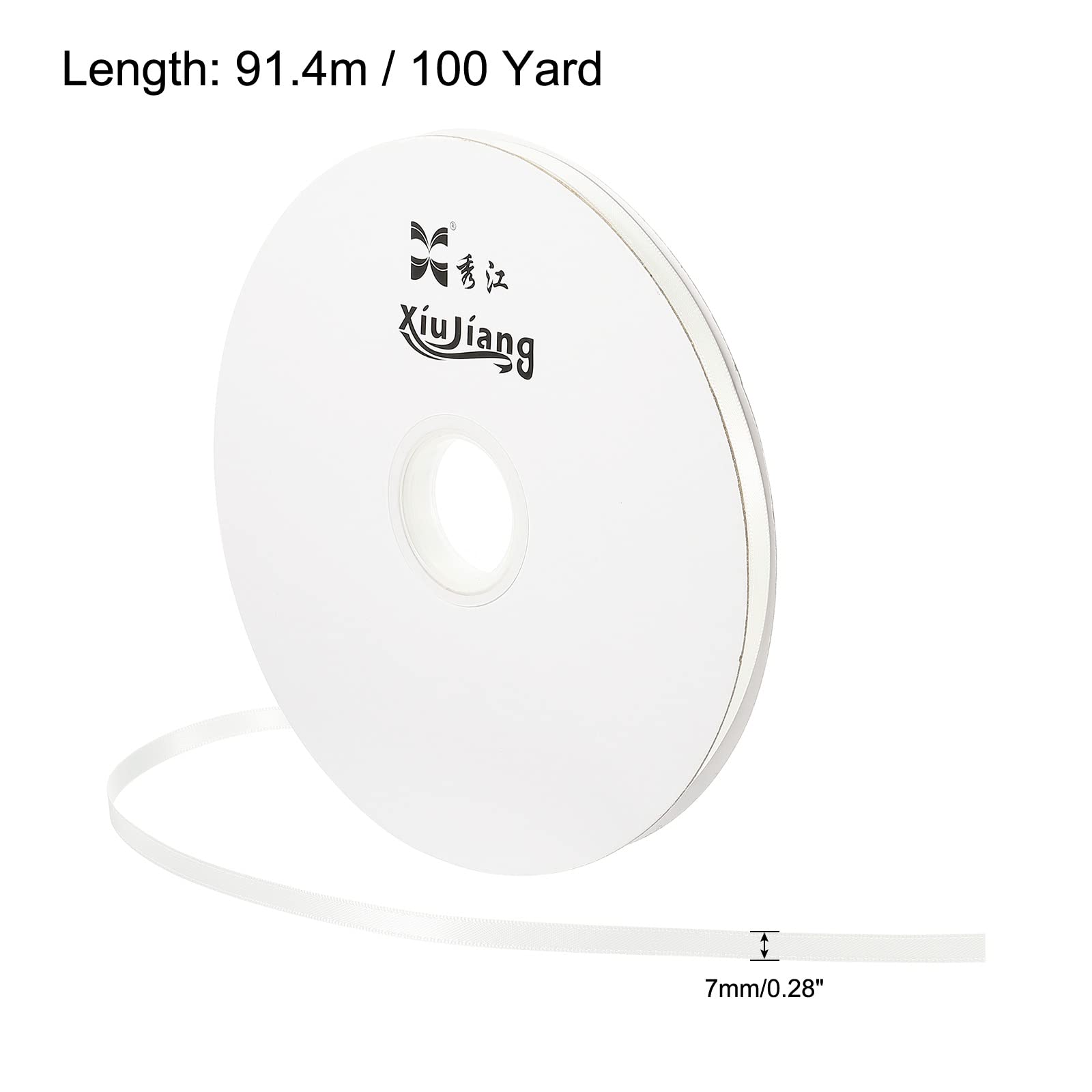 Sourcing Map ruban satin blanc cru 7mm x 91,4m double face