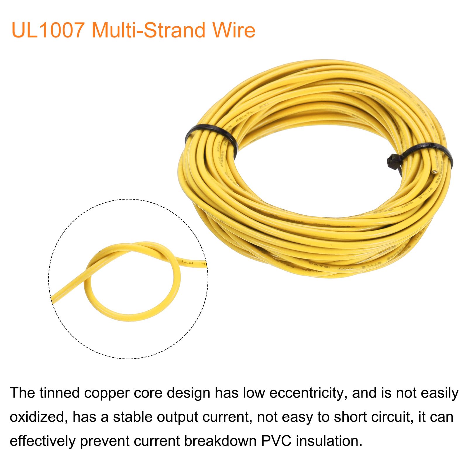 Sourcing Map Electronics fil électrique 18AWG 7,5m jaune cuivre UL1007