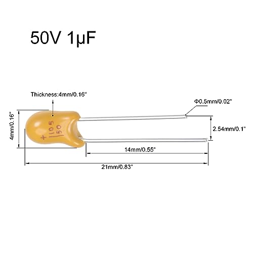 Sourcing Map 1uF 50V condensateur tantale 5 pcs radial jaune