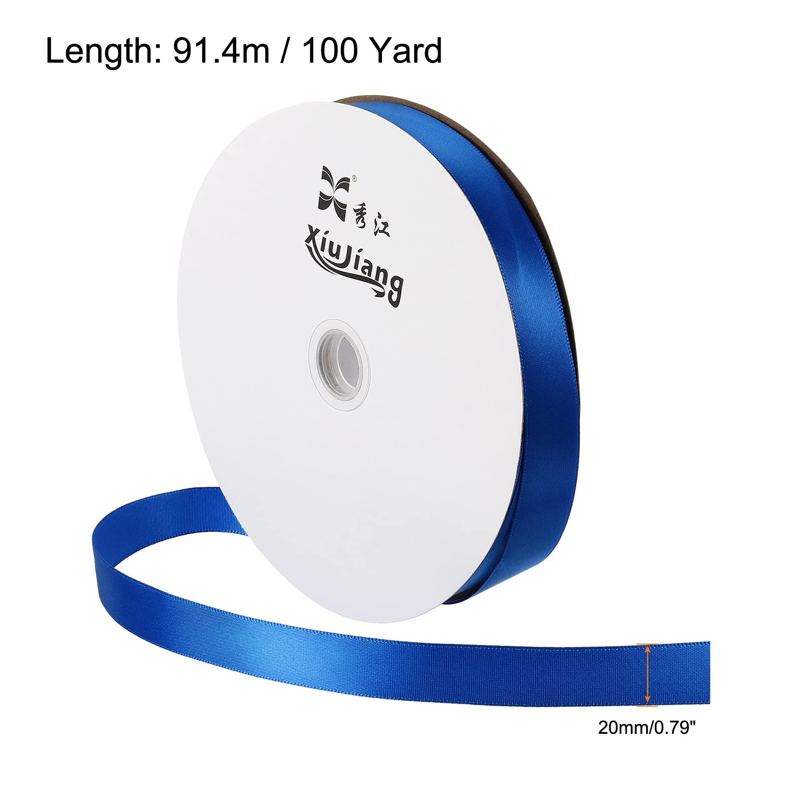 sourcing map ruban satin 20mmx91,4m bleu double face
