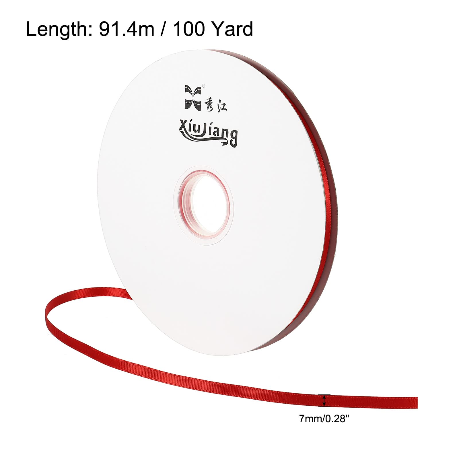 Sourcing Map ruban satin rouge 7mm x 91,4m double face
