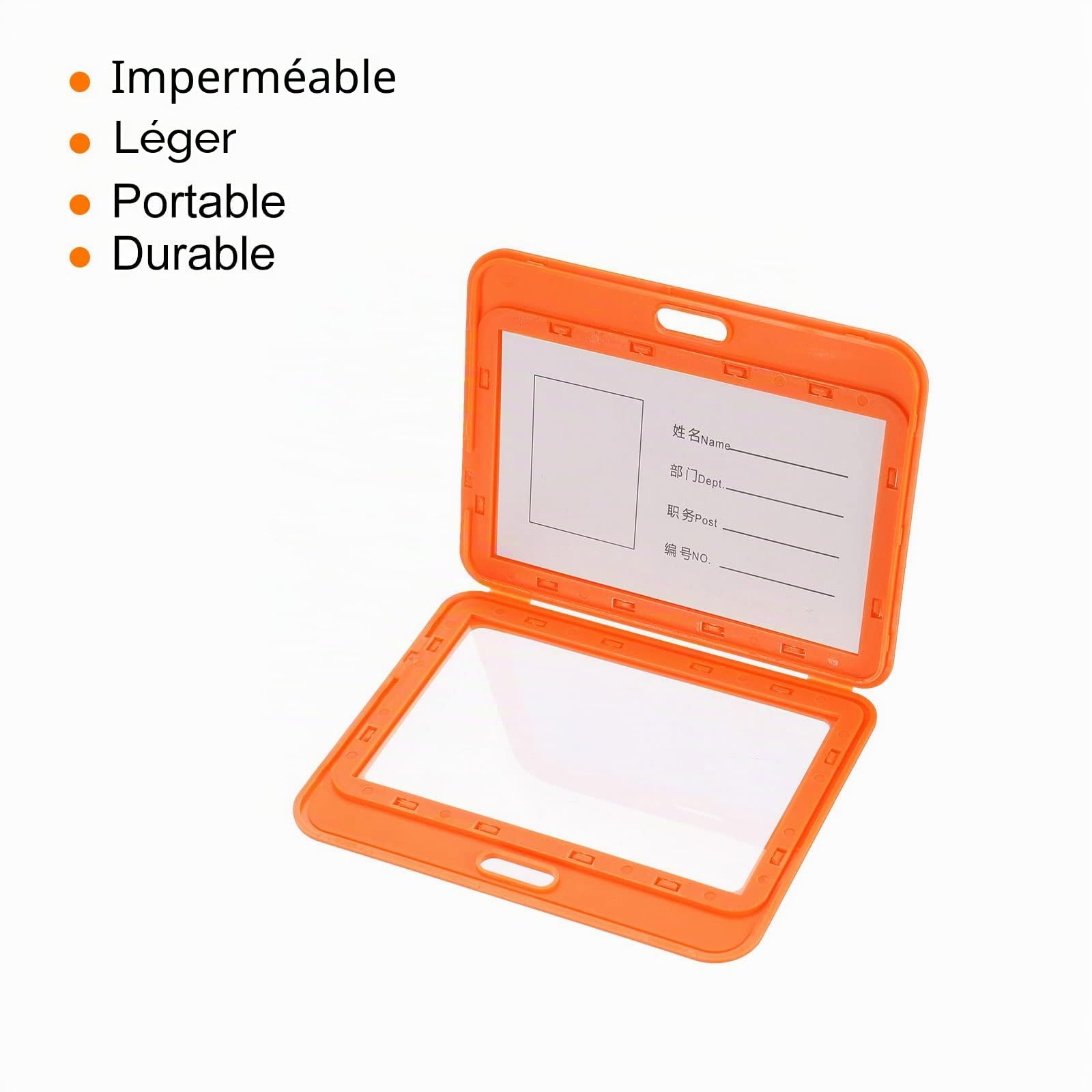 sourcing map porte-badge ABS orange horizontal + cordon