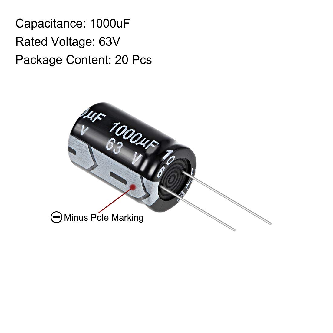 Sourcingmap 1000uF 63V condensateur électrolytique 20 pcs 105°C