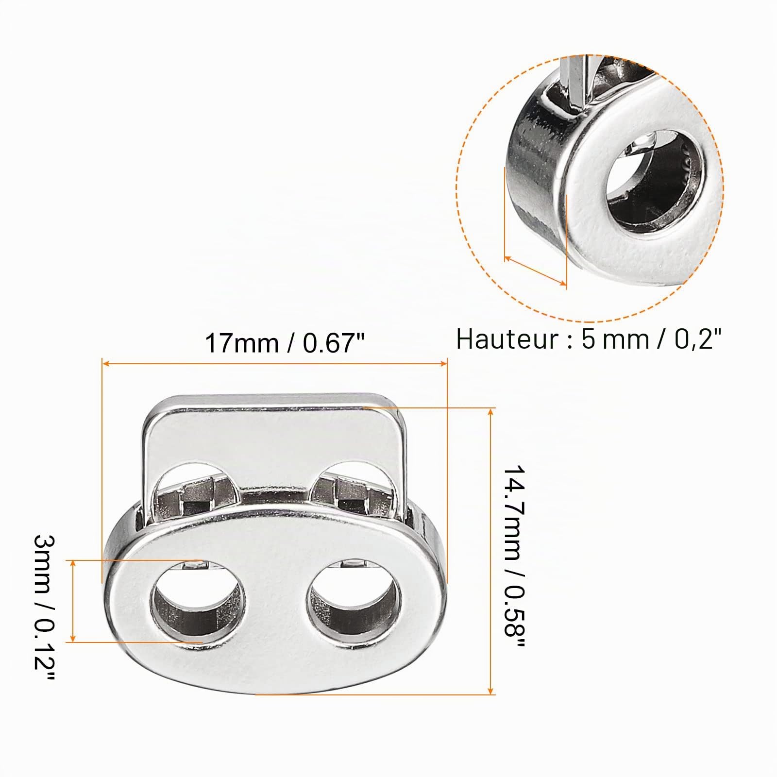 Sourcing Map Home & Garden arrêt cordon 17x14,7mm argent 10 pcs