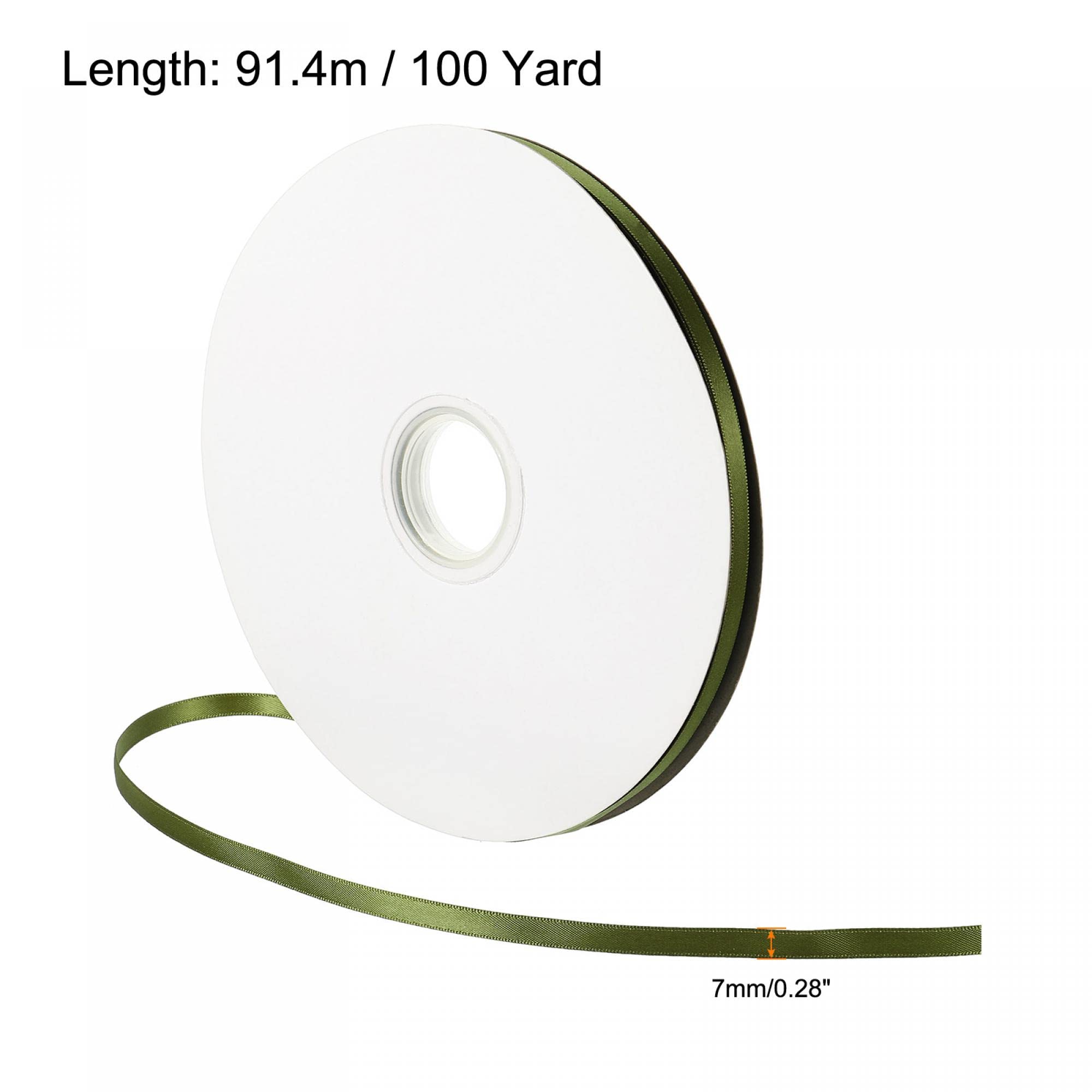 sourcing map Home & Garden ruban satin vert olive 7mmx91,4m