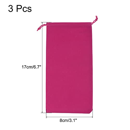 Sourcing Map 3 Pochettes Microfibre 17x8cm Rose Rouge Cordon