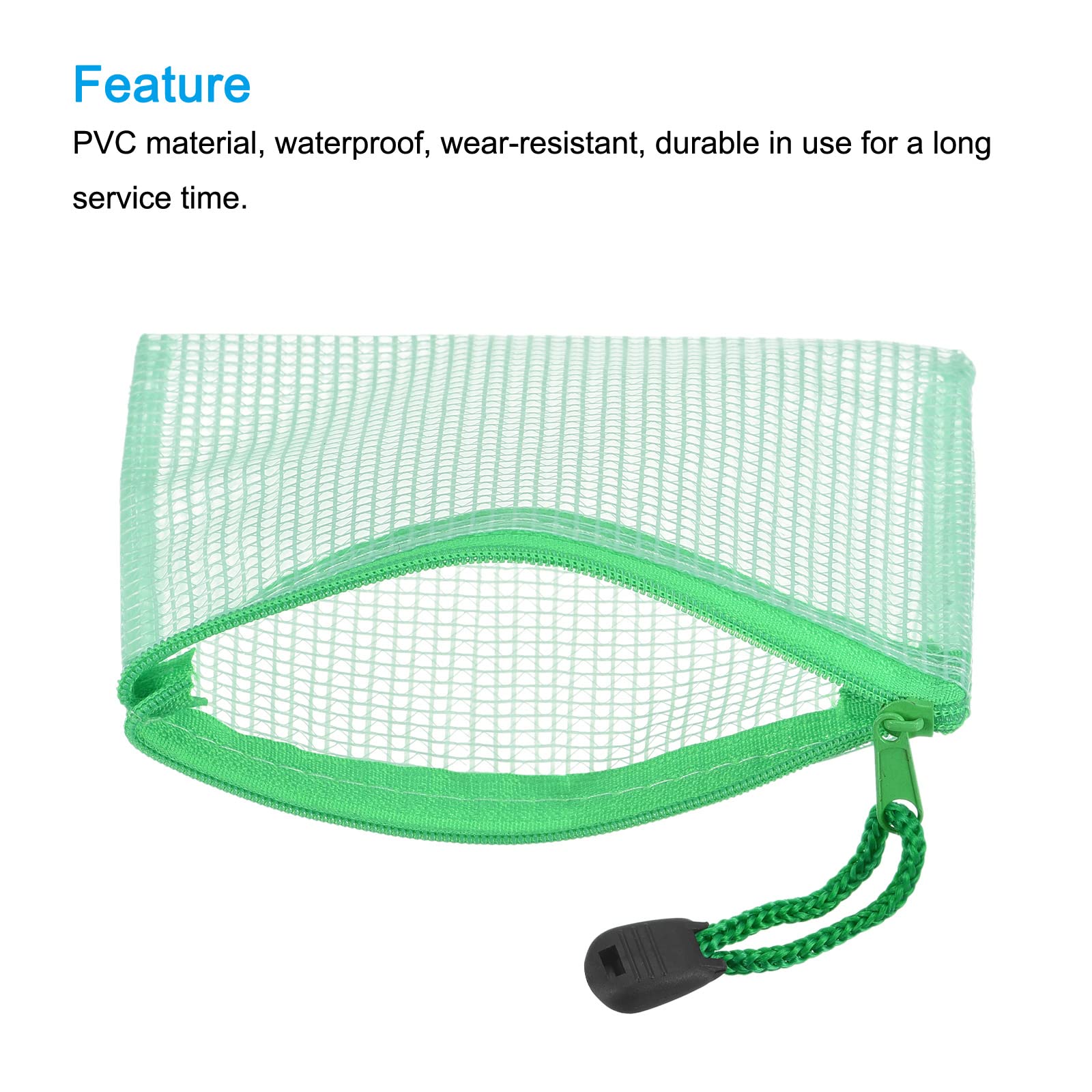 Sourcingmap pochette A6 zip verte lot de 3 PVC