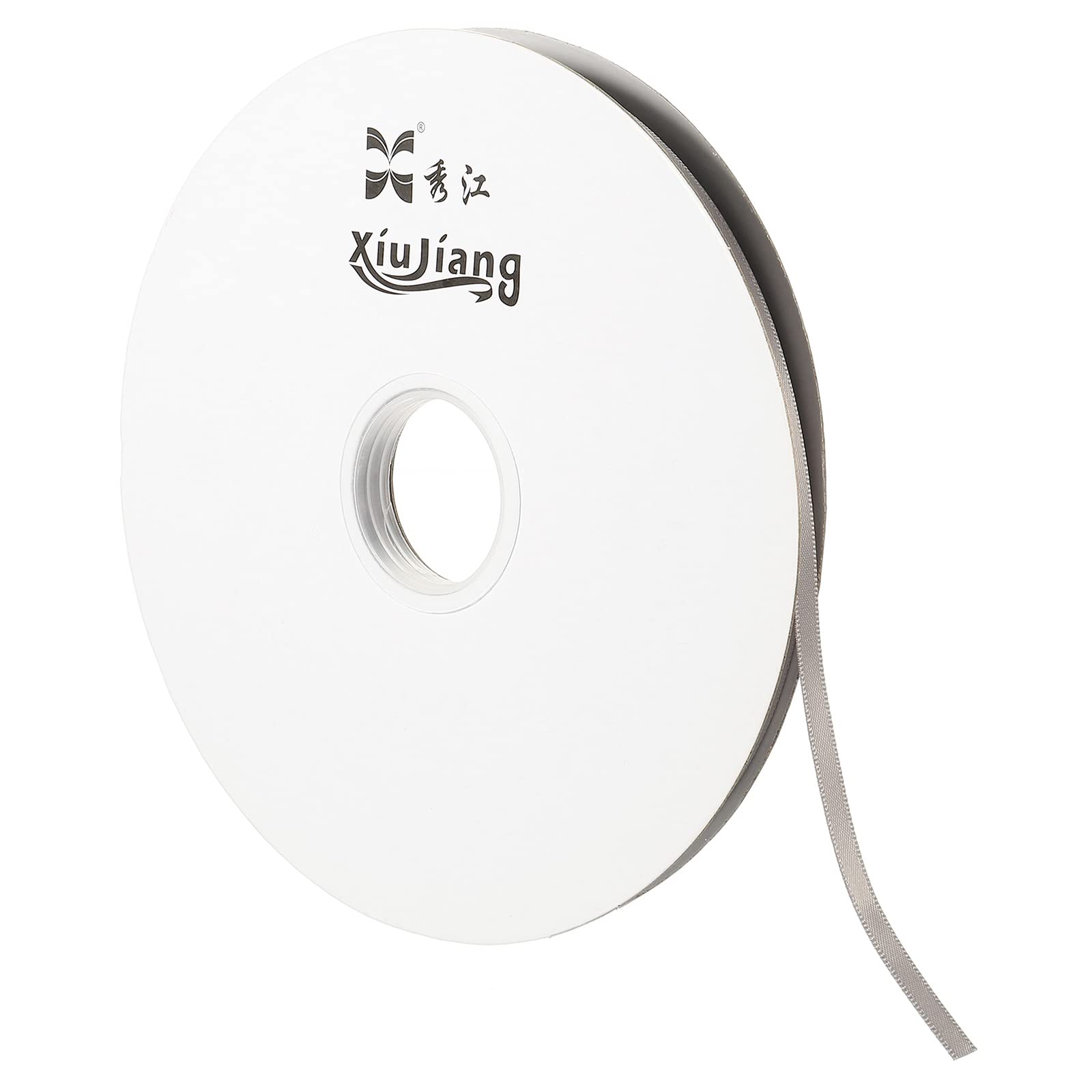 sourcing map Ruban Satin Gris 7mm x 91,4m Rouleau Polyester