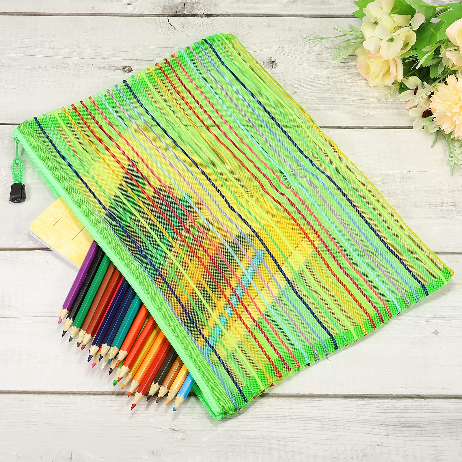 sourcing map A4 pochette zippée maille verte lot 6 nylon
