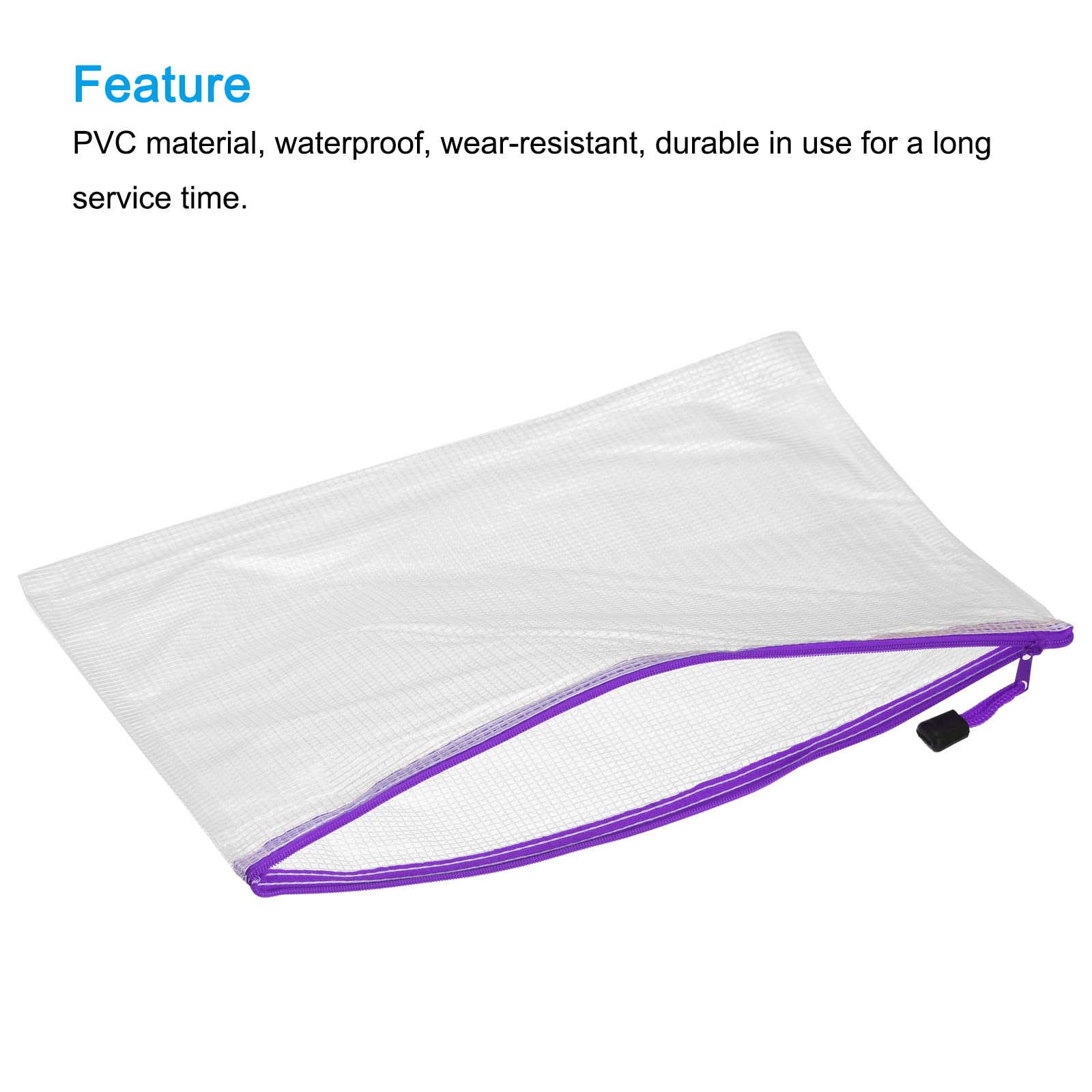 Sourcing Map pochette zip A3 violet mesh lot 12 PVC