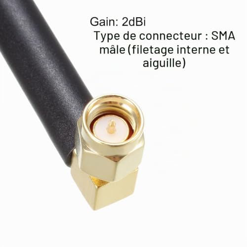 sourcing map Antenne WiFi 2dBi SMA Mâle Coudée Bi-Bande