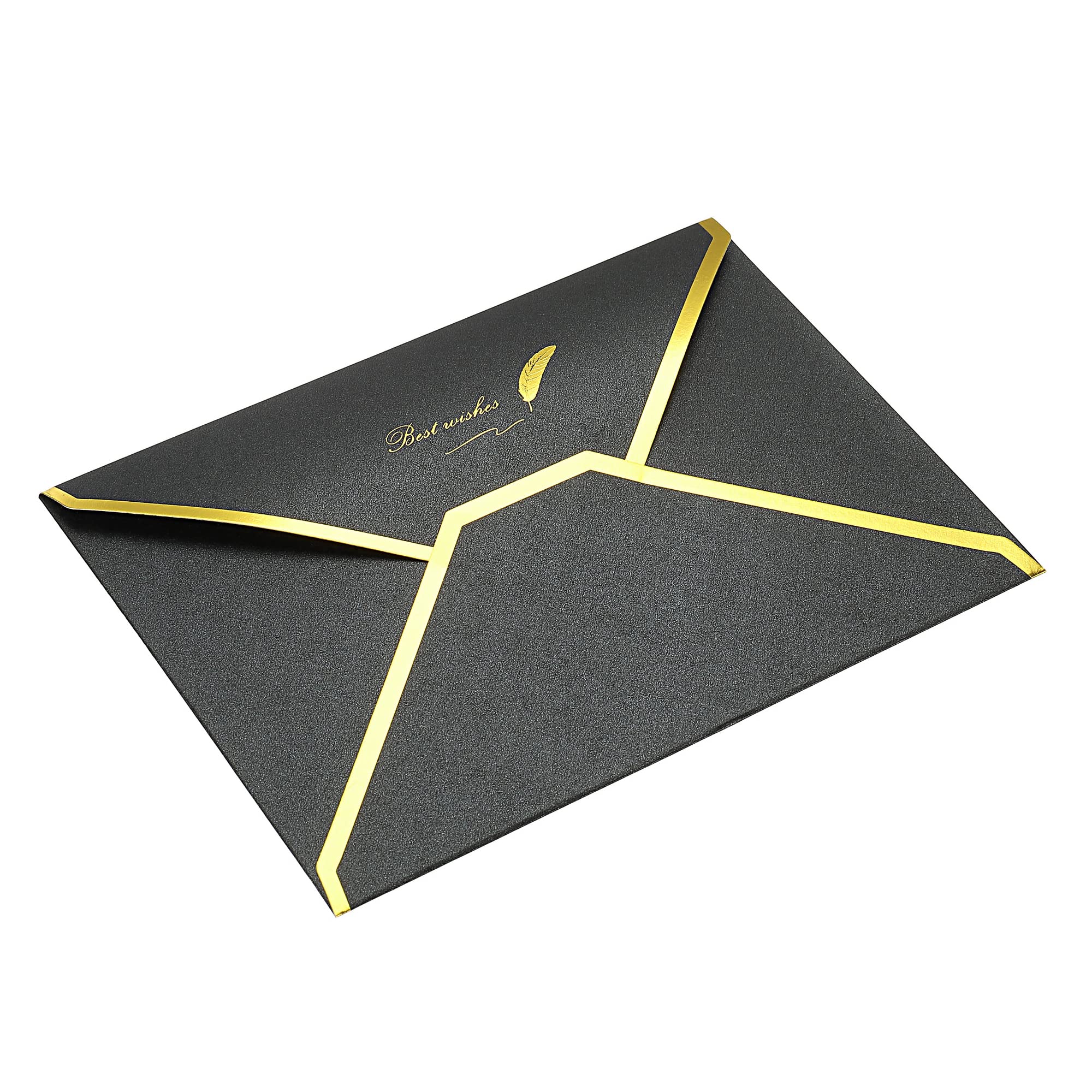 sourcing map Enveloppe B6 noire bord doré lot de 10 invitation