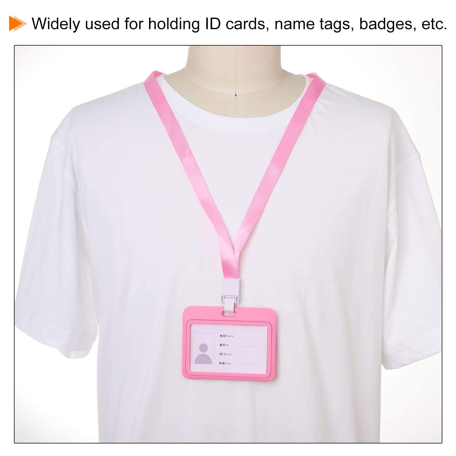 Sourcing Map Porte-Badge ID ABS Rose Horizontal avec Cordon