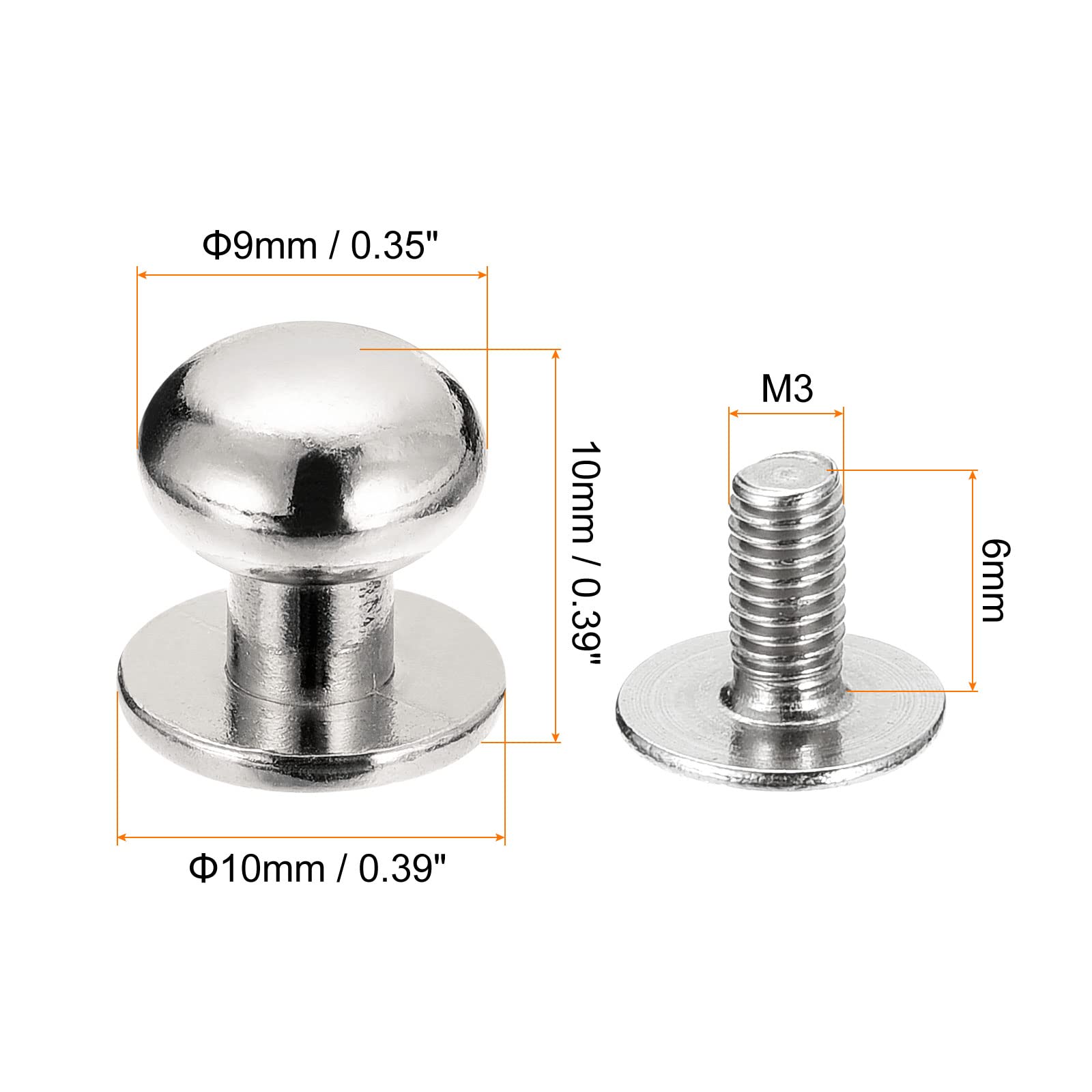 Sourcing Map Home & Garden rivet cuir 9mm argenté 15 pcs à vis