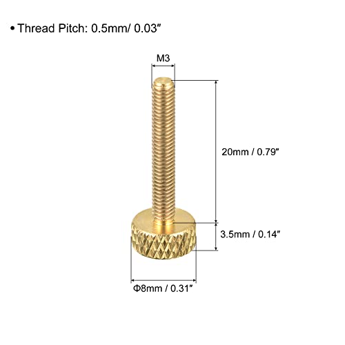 Sourcing Map vis moletée laiton M3x20 mm lot de 5