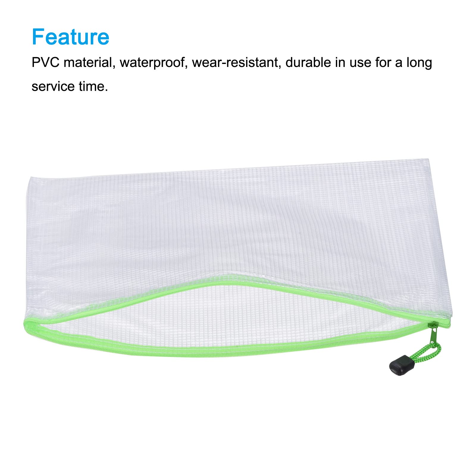 Sourcing Map pochette zip A3 vert mesh lot 3 PVC