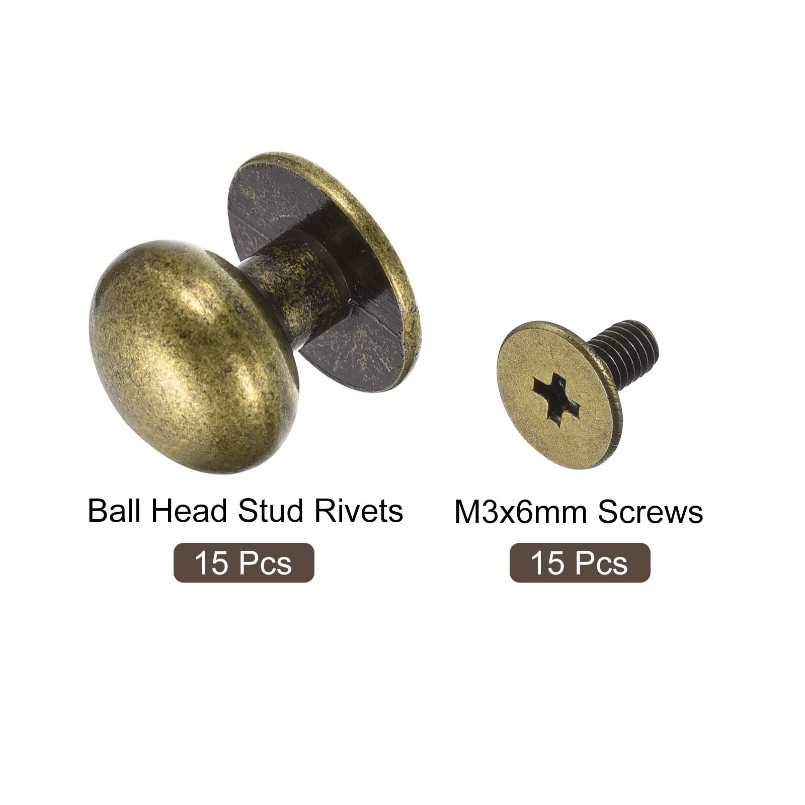 Sourcing Map 12mm Rivets à Vis Cuir Bronze 15 Pcs
