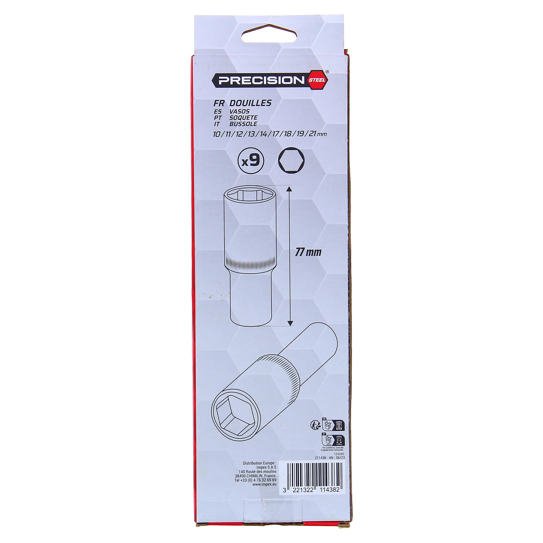 PRECISION STEEL Jeu 9 douilles longues 1/2" 10-21 mm