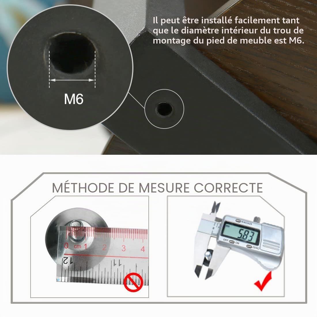 sourcing map Home pied nivellement M6x13x20mm 16 pièces noir