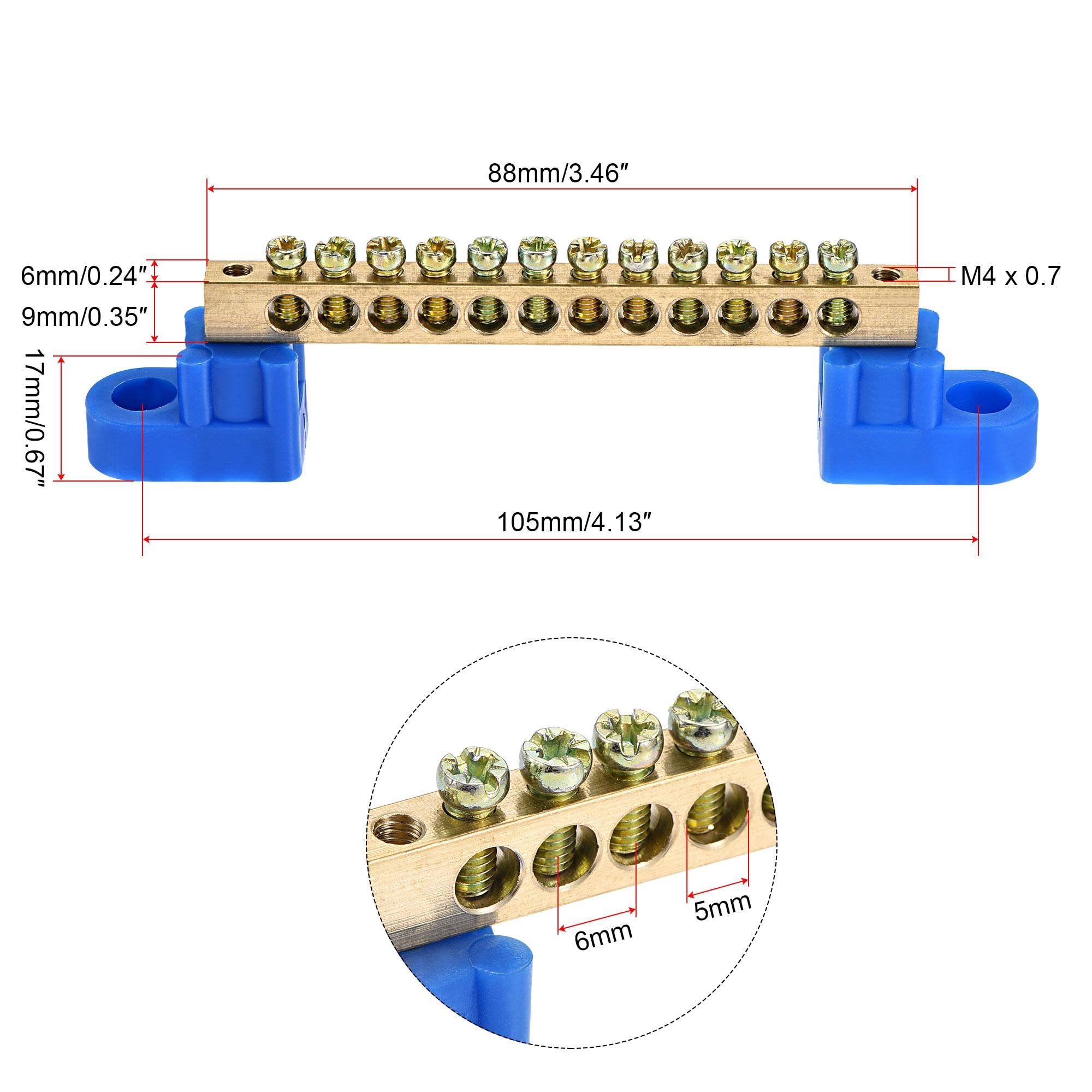 sourcing map Electronics borne terre laiton 12 positions bleue