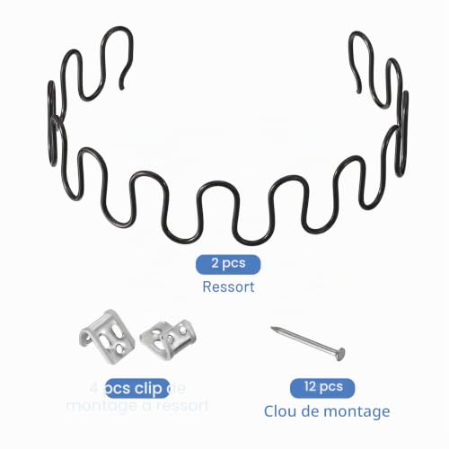sourcing map Ressort Canapé 600mm Acier Noir Lot 2 + Clips