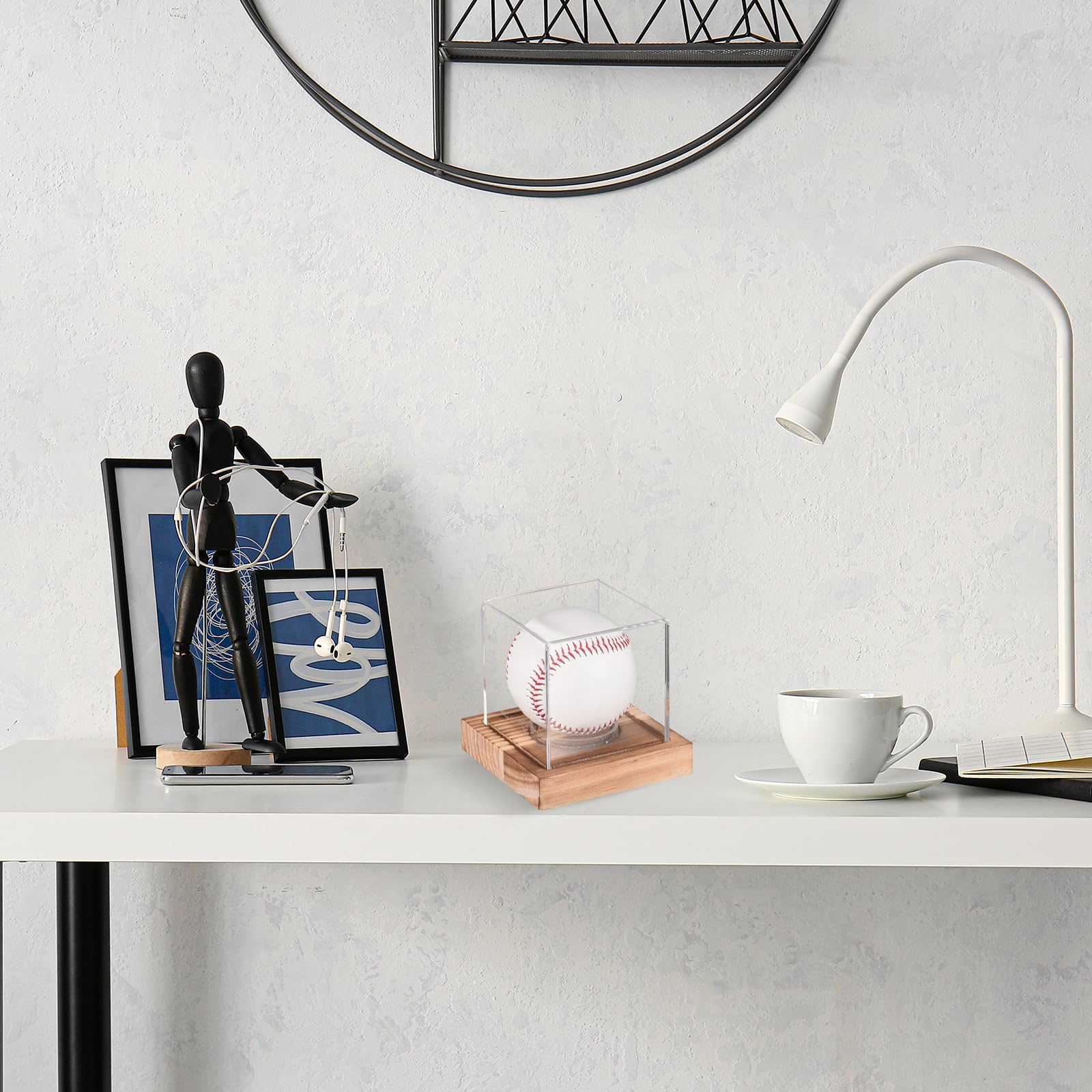sourcing map Sports vitrine balle baseball acrylique socle noyer