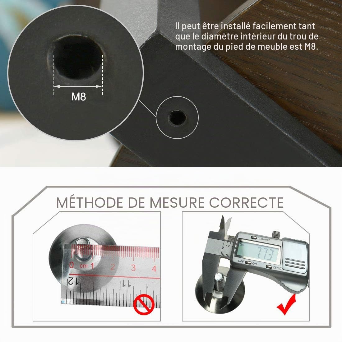 Sourcingmap Home M8 pied réglable meuble 25 mm lot 20