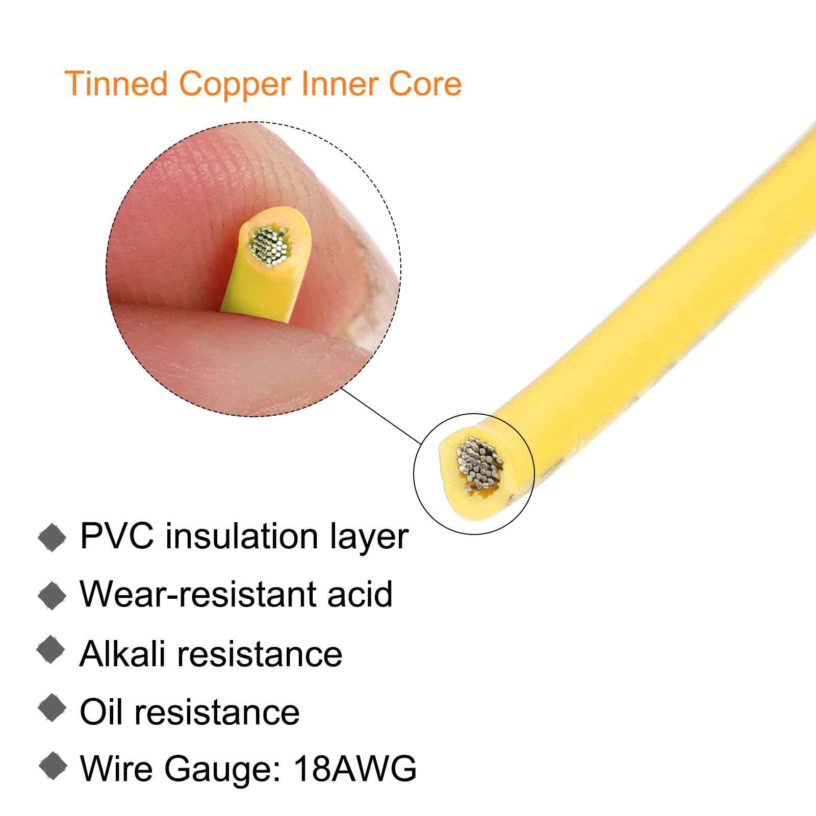 Sourcing Map Electronics fil électrique 18AWG 7,5m jaune cuivre UL1007