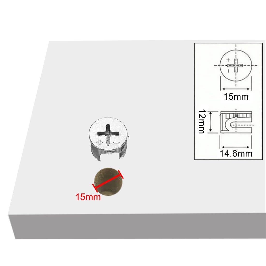 sourcingmap Industrial Ecrou Came Meuble 15x12mm Lot 10