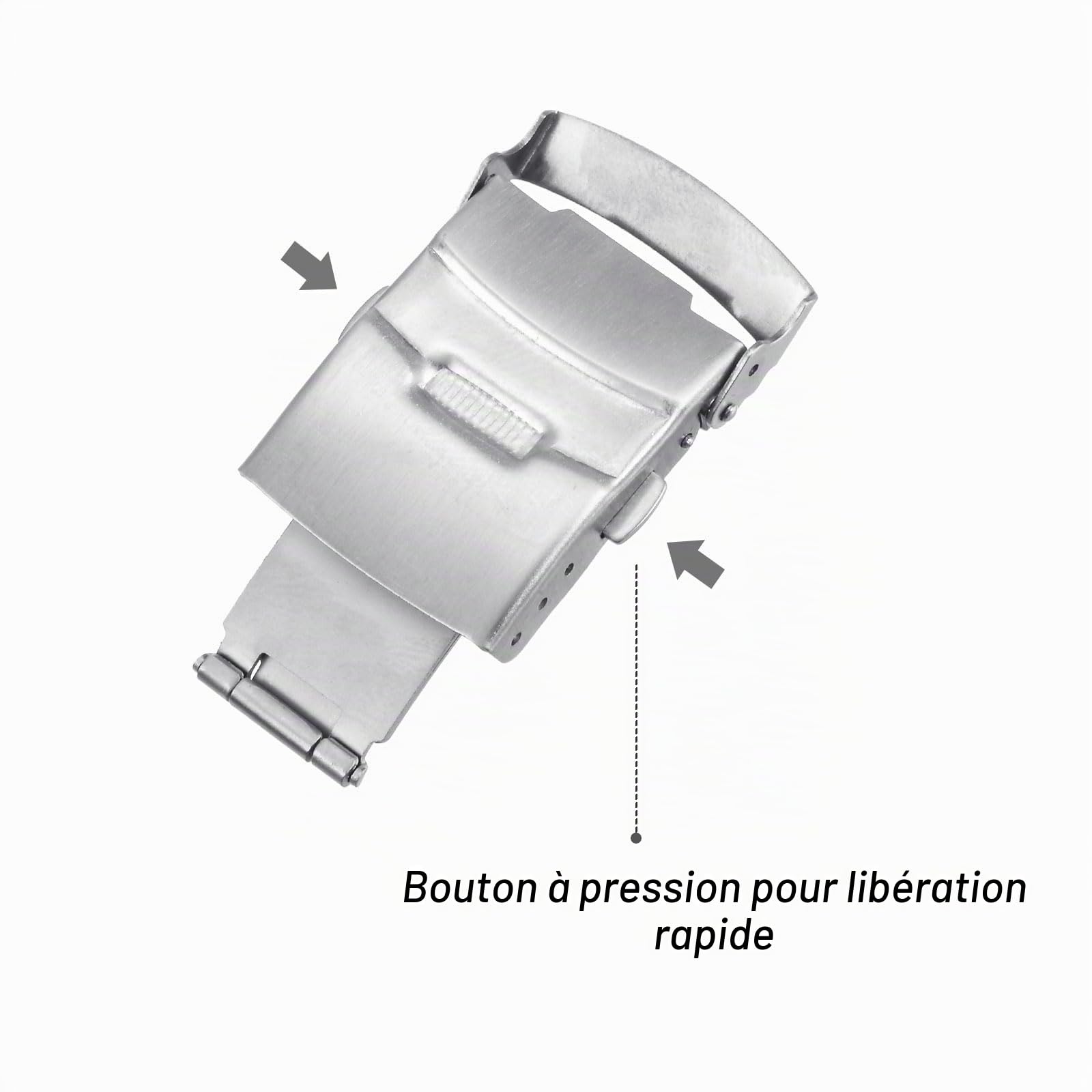 sourcing map Fermoir Déployant 22mm boucle montre argenté acier
