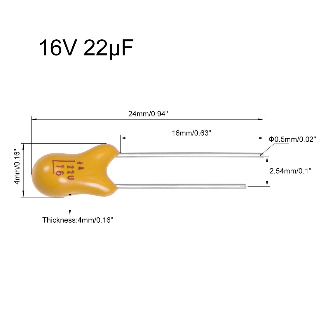 Sourcing Map 22uF 16V condensateur tantale 20 pcs radial jaune