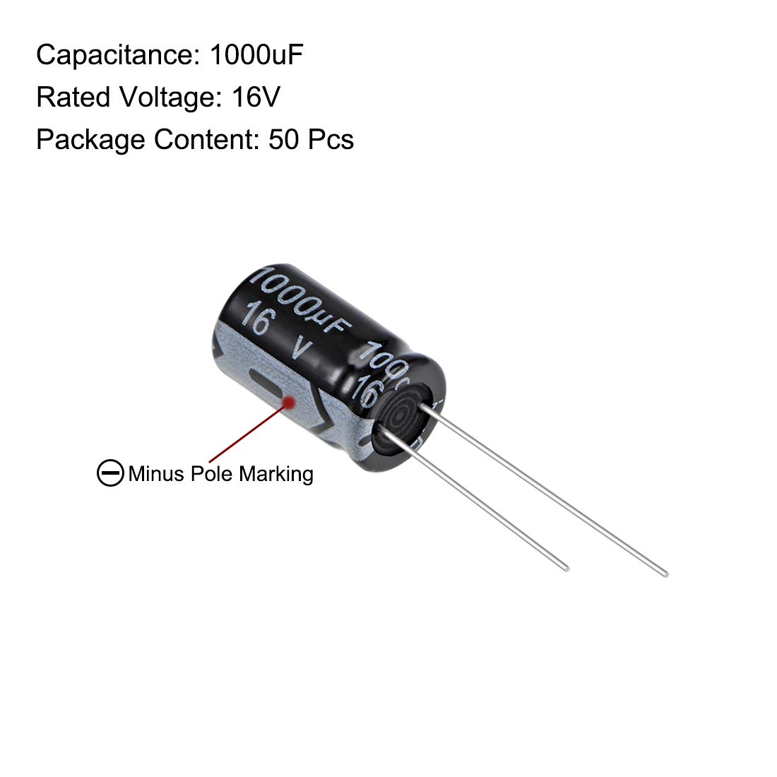 Sourcingmap 1000uF 16V condensateur électrolytique 50 pcs 105°C