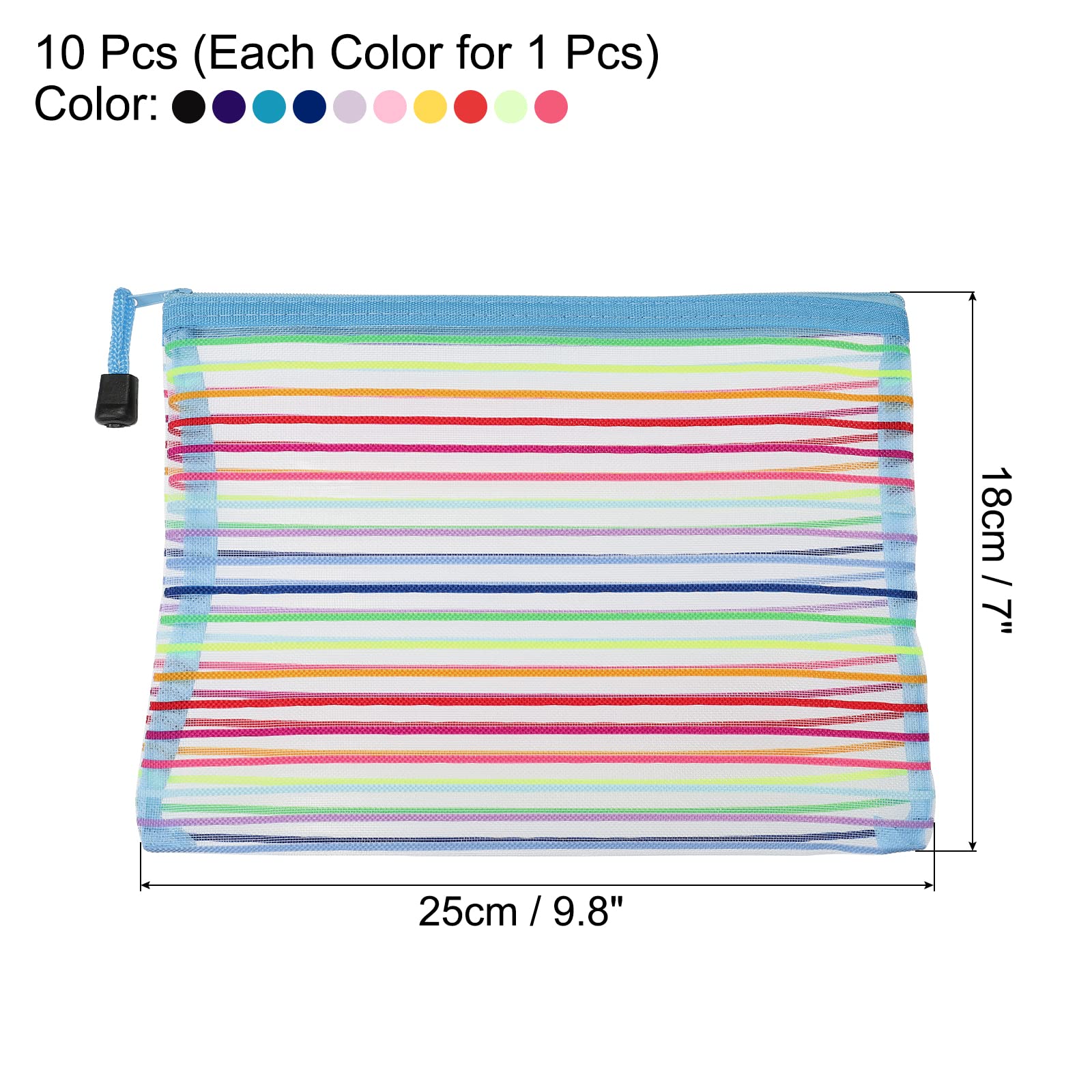 sourcing map A5 pochette zippée maille multicolore lot 10 nylon