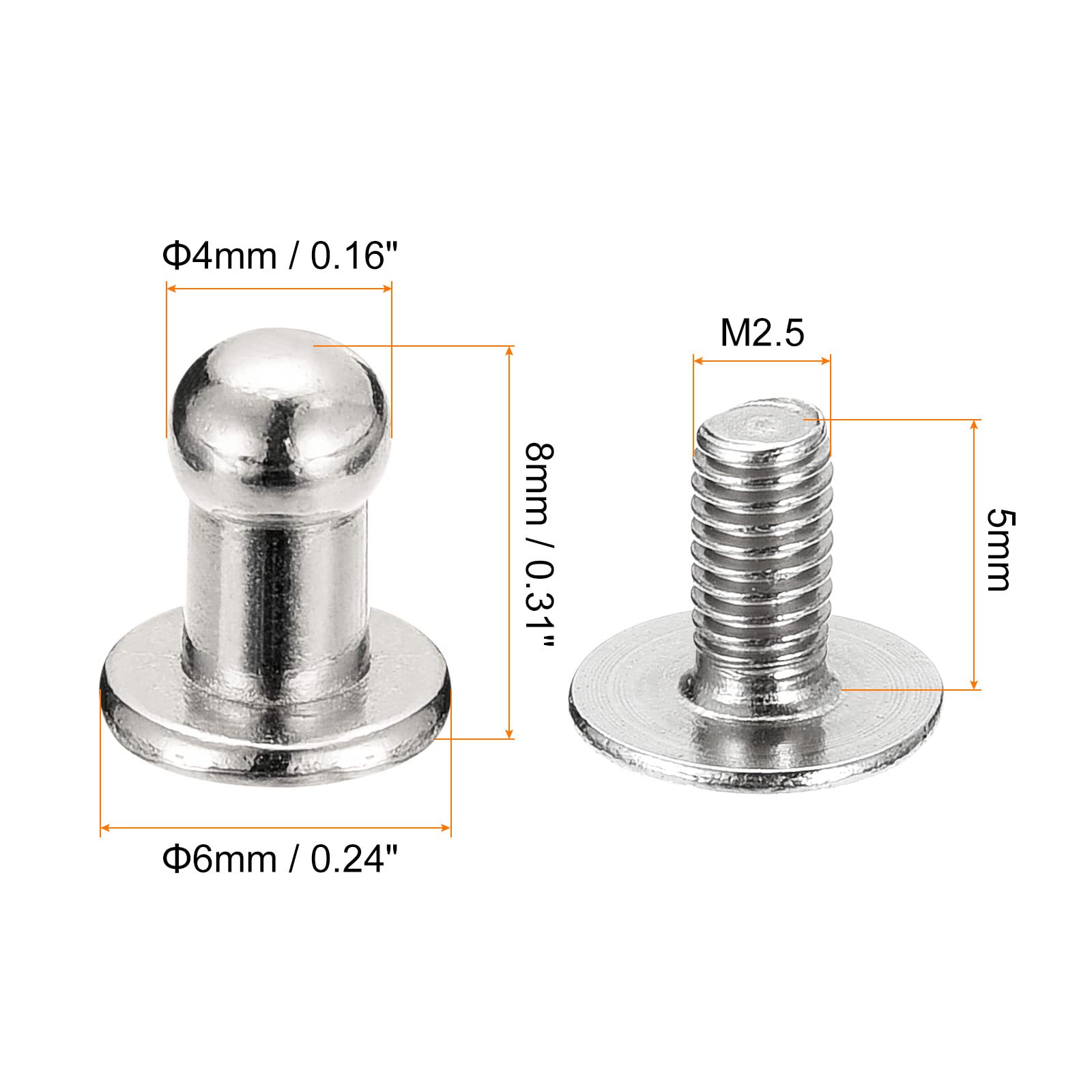 Sourcing Map Rivets vis cuir argenté 4 mm lot 15 maroquinerie
