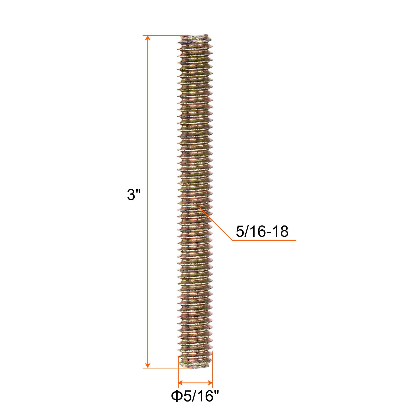 Sourcingmap 8 tiges filetées M8 3" acier zinc 5/16