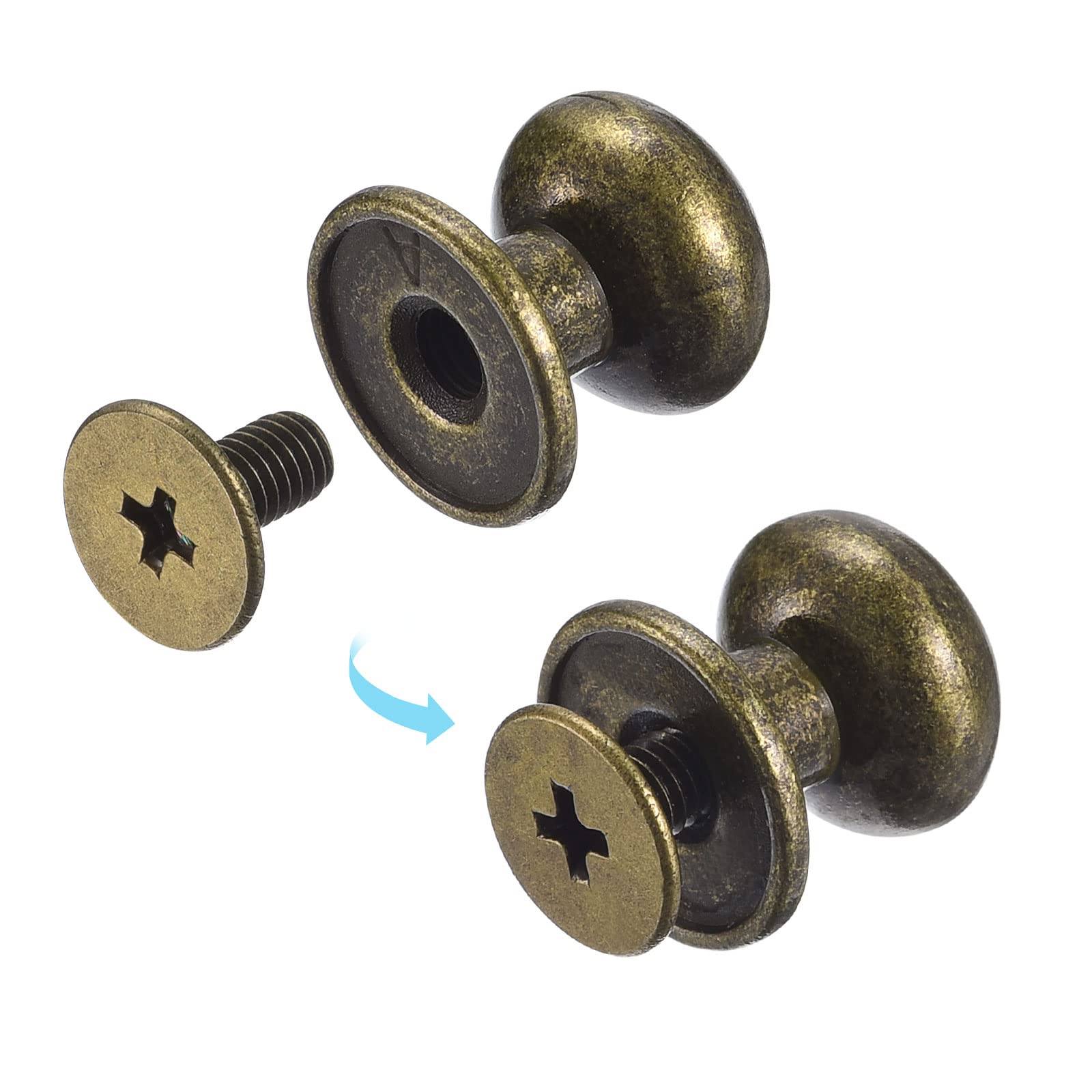 Sourcing Map Rivet Cuir Tête Ronde 10mm Bronzé x15