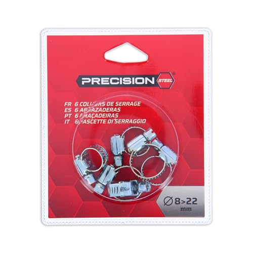 Precision Steel 6 colliers de serrage inox 8-22mm argenté