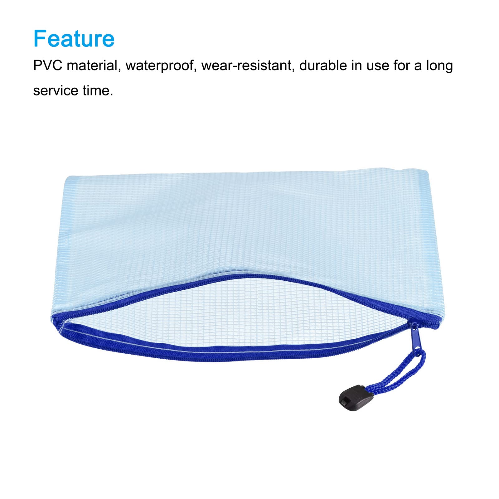 sourcing map Pochette B6 zippée bleue lot de 3 PVC