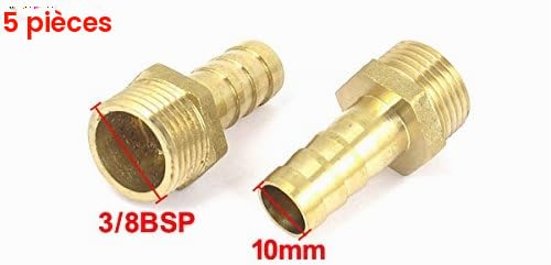 sourcing map Raccord Cannelé 3/8BSP Mâle 10mm Laiton x5
