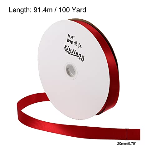 Sourcing Map Ruban Satin Rouge Rubis 20mm x 91,4m Rouleau