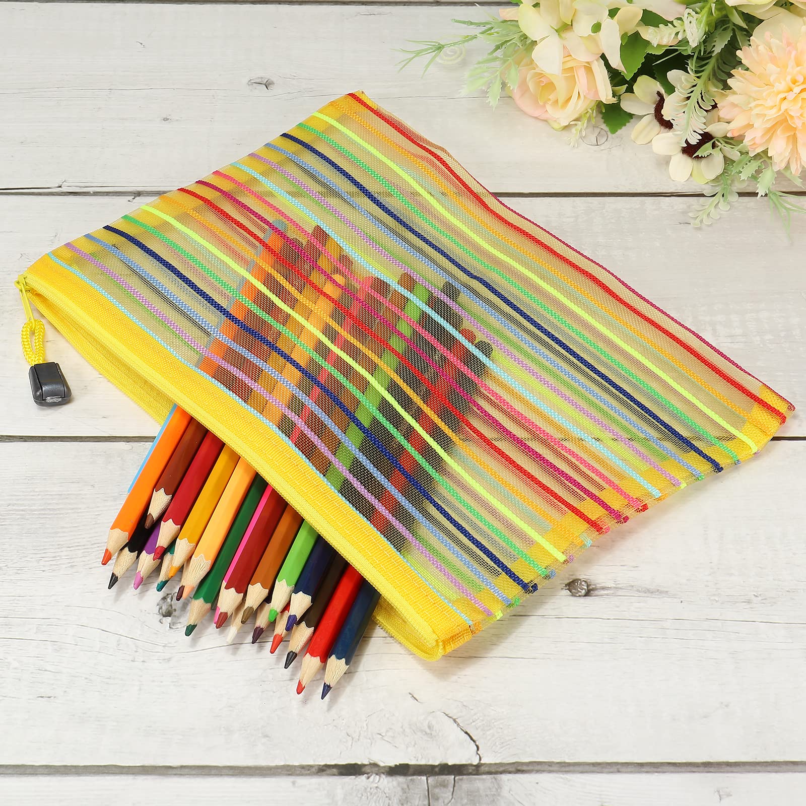 sourcing map A5 pochette zippée maille jaune lot 6 nylon