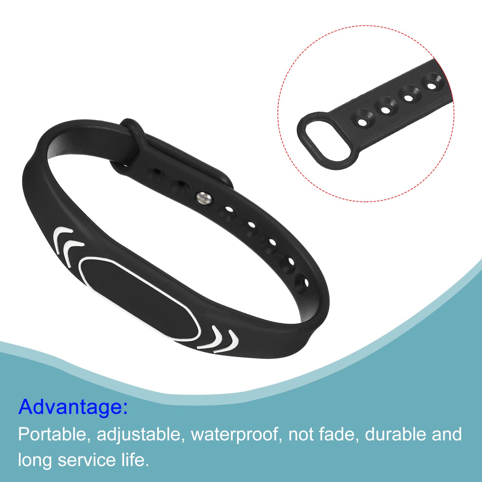 sourcing map Bracelet RFID 13,56 MHz Silicone Noir Réglable